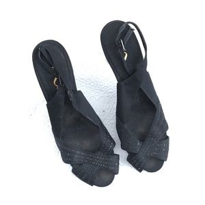 Nina Black Rhinestone Peep Toe Sling Back Heels